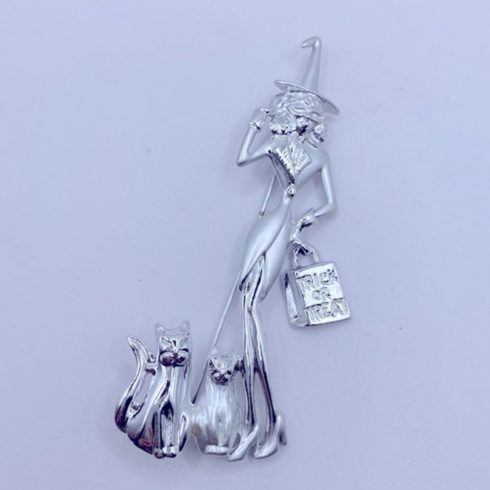 Vintage AJC Signed Large Witch Brooch